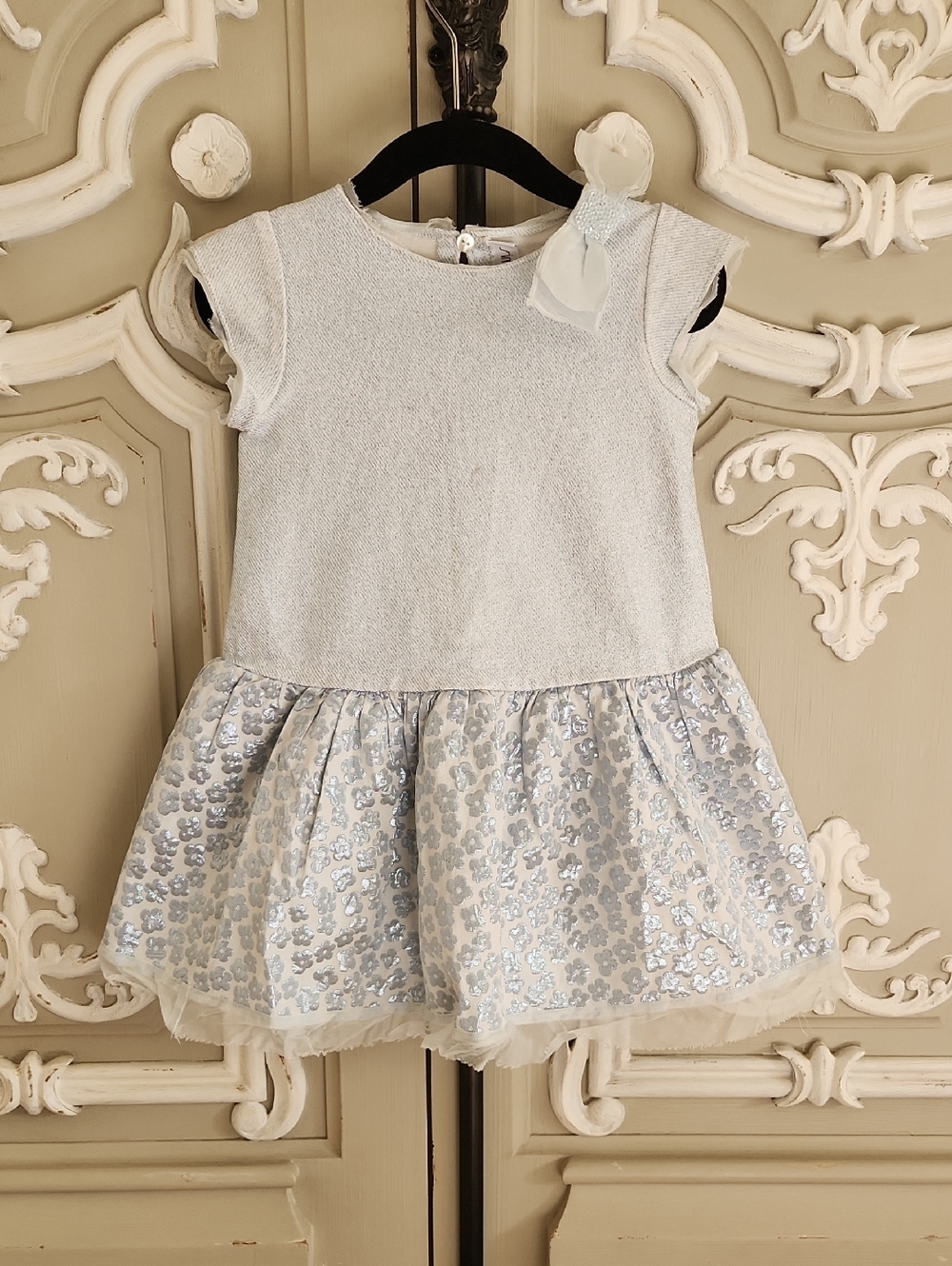 Simonetta Mini Girls Blue Sparkle Tulle Brocade Dress Size 18 Months